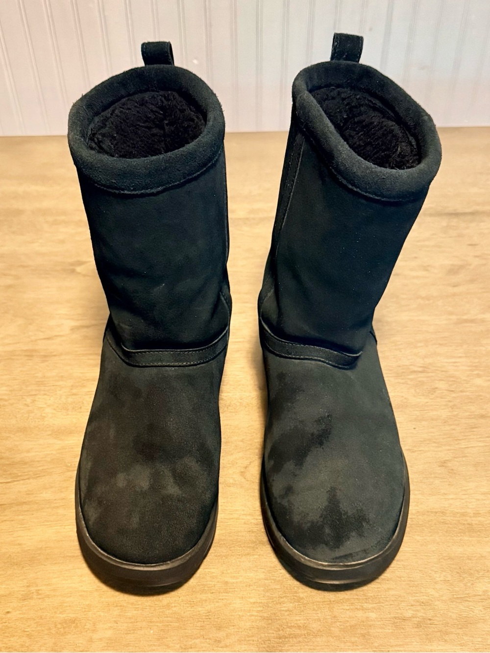 UGG Black Mid-Calf Sheepskin Suede Boot with Plush Lining